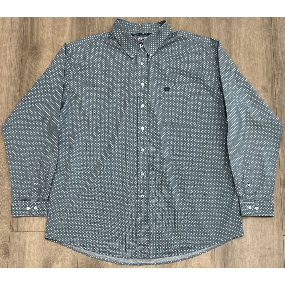 Cinch Long Sleeve Button Down Shirt Mens 2XL Cotton Geometric Blue & White